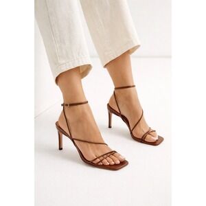 Alias Mae Inez Heels Brown Leather Square Toe Ankle Strap Sandals Size 40